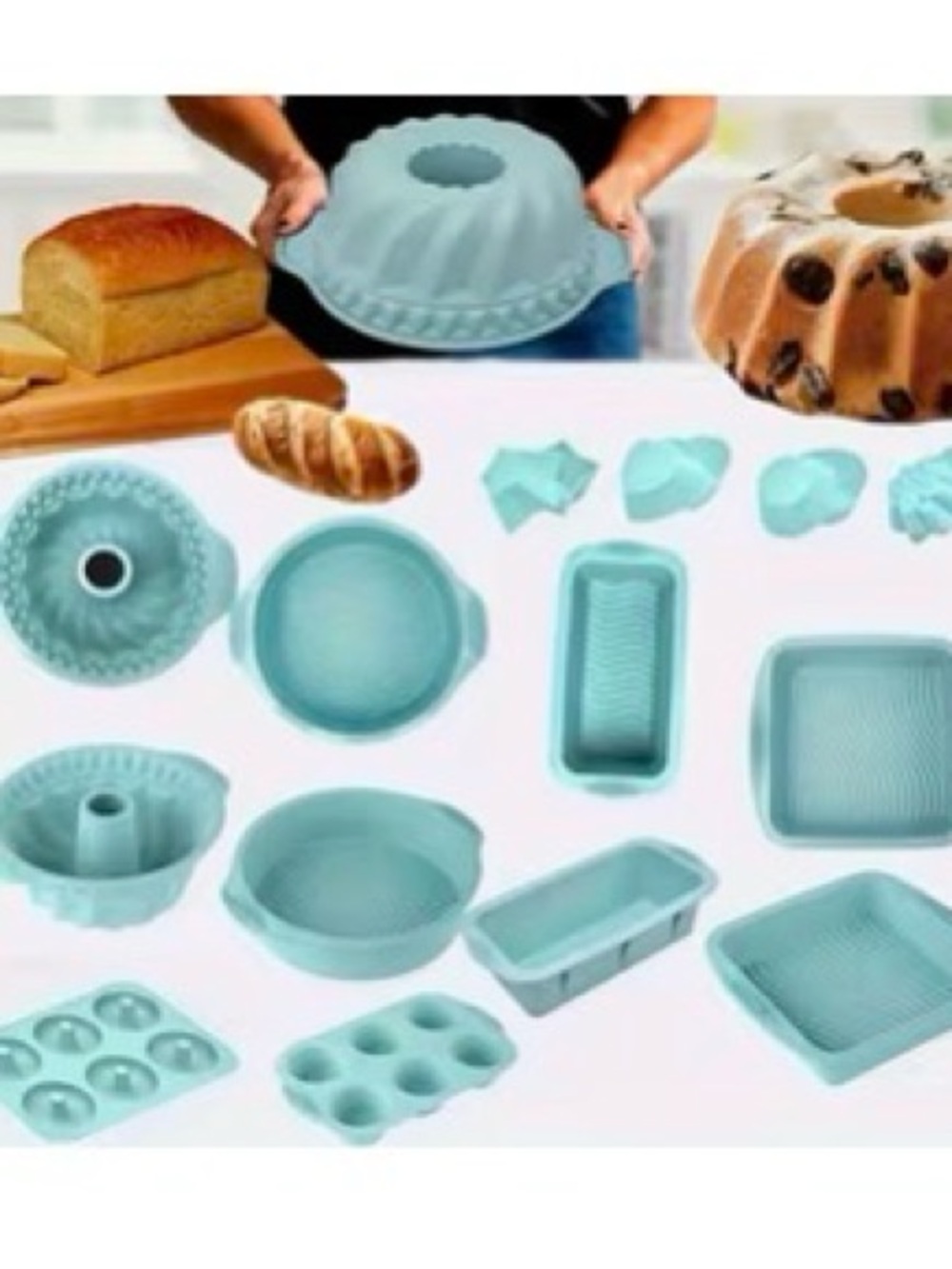 Light Blue Silicone Bakeware Set - Nonstick Molds